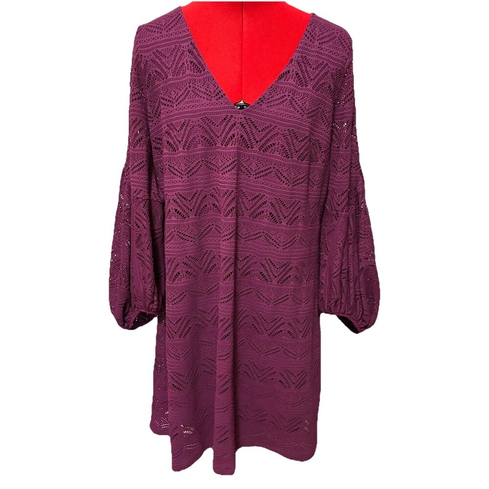 MAEVE Anthropologie Size L Laila Lace Dress Long Sleeve V Neck Magenta Purple